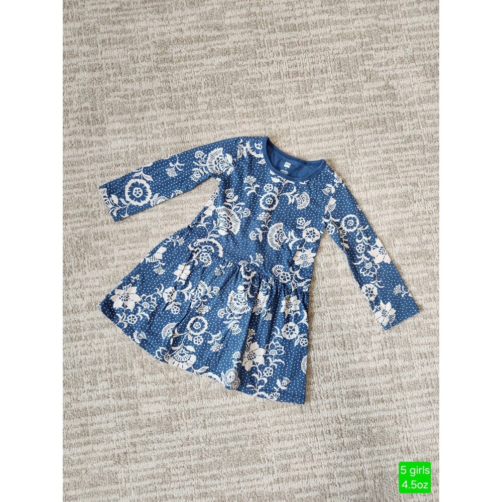 Tea Collection Girls Blue Floral Long Sleeve Dress